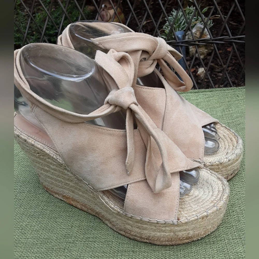 Marc Fisher Landria Leather Suede Espadrille Wedge Sandal.